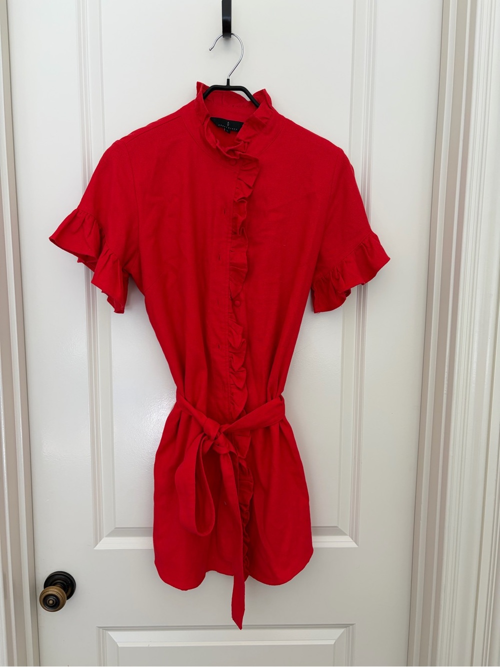 Ruffled Tie-Waist Red Tunic Top